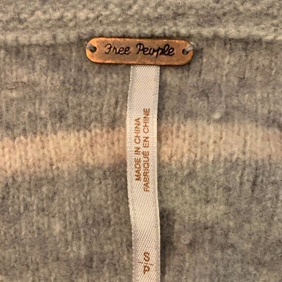 Free People Wool gray and cream strip poncho cape jacket - Picture 11 of 12